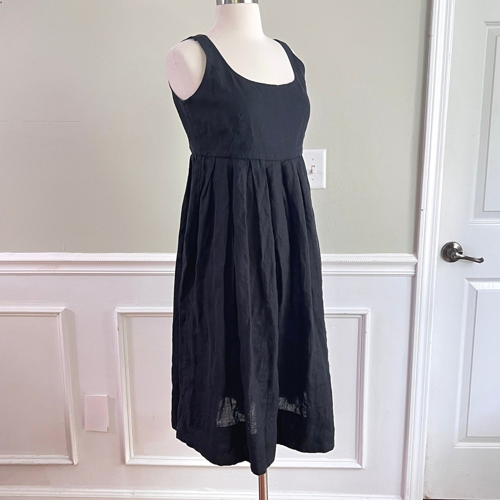 Banana Republic Linen Empire‎ Waist Dress Womens 6 Pleated Sleeveless Black Midi - Picture 2 of 8